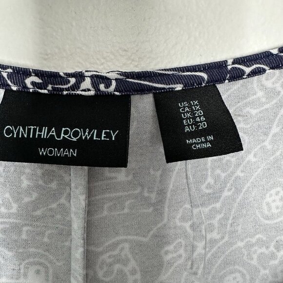 Cynthia Rowley Shift Dress 1X Navy Blue Paisley V Neck Knit Stretch - Picture 3 of 8